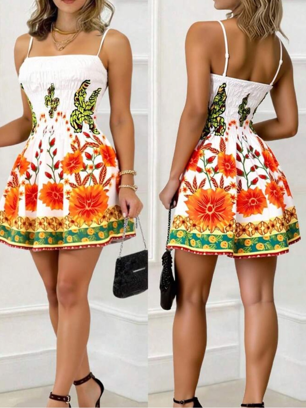 Shein floral print smocked dress
